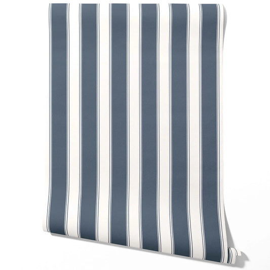 Geometric Striped Traditional Wallpaper Sample (Navy Blue)