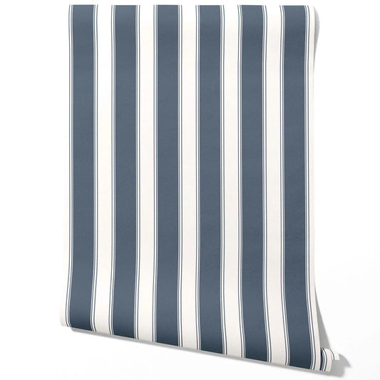 Geometric Striped Traditional Wallpaper Sample (Navy Blue)