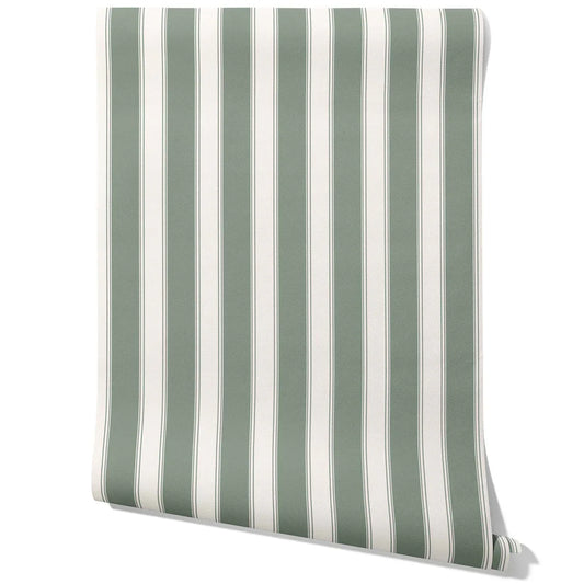 Geometric Striped Traditional Wallpaper Sample (Sage Green)