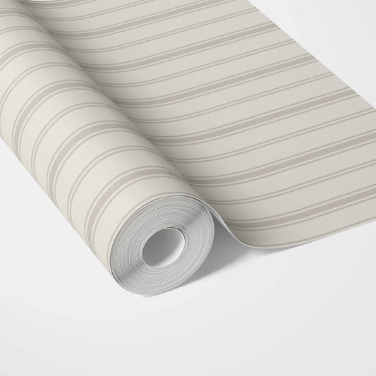 Neutral Geometric Striped Traditional Wallpaper (Cream/ Beige/ Grey)