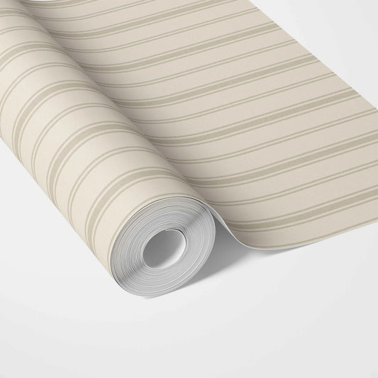 Neutral Geometric Striped Traditional Wallpaper (Beige/ Taupe)