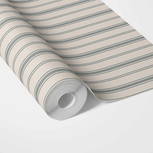 Neutral Geometric Striped Traditional Wallpaper Sample (Ash Grey/ Cream)
