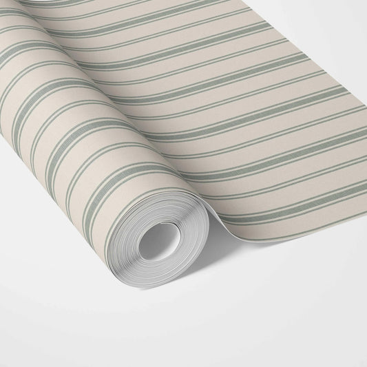 Geometric Striped Traditional Wallpaper Sample (Sage Green/ Cream)
