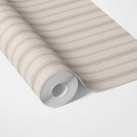 Neutral Geometric Striped Traditional Wallpaper Sample (Beige/ Greige/ Taupe)