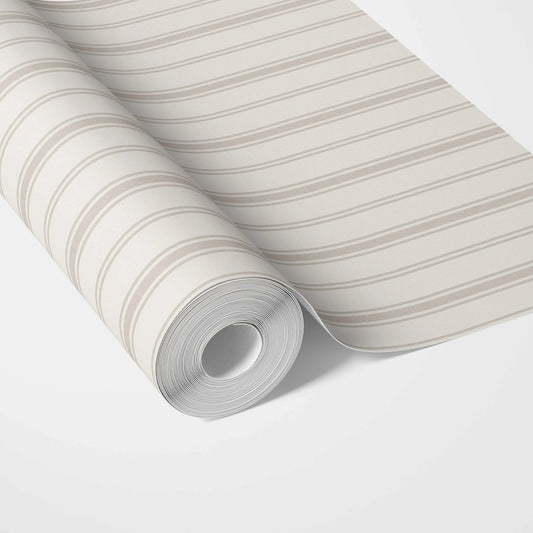 Neutral Geometric Striped Traditional Wallpaper (Greige/ Taupe Grey)