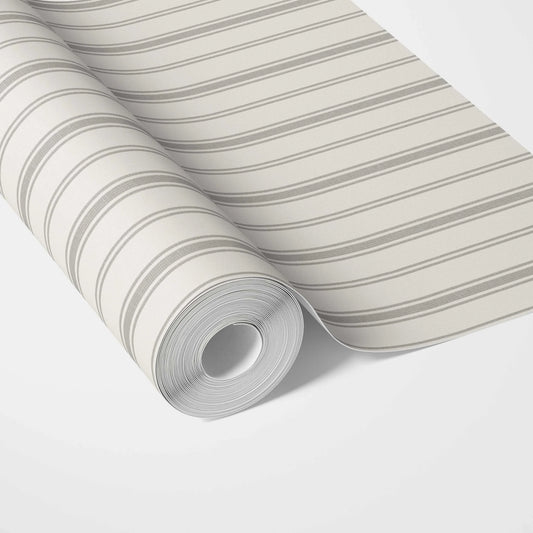Neutral Geometric Striped Traditional Wallpaper Sample (Stone Grey/ Cream)