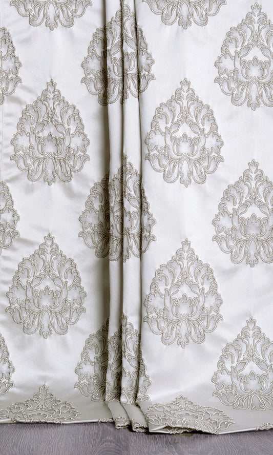 Damask Textured Curtain Panels (Off White/ Black)