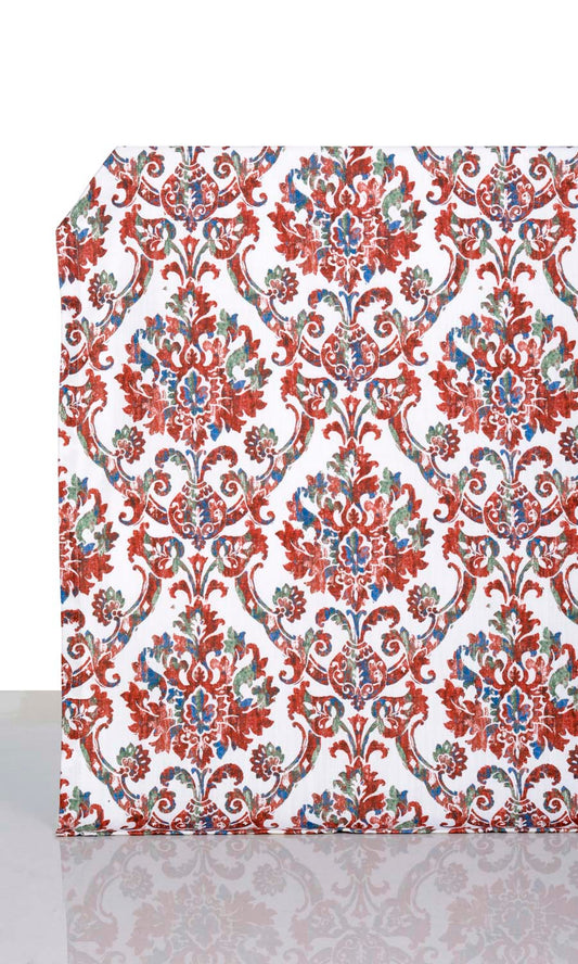 Damask Patterned Window Curtains (Red/ Blue)