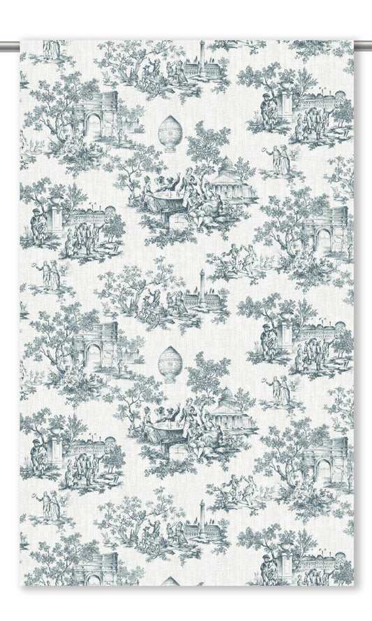 Toile de Jouy Curtain Panels (Slate Blue/ White)