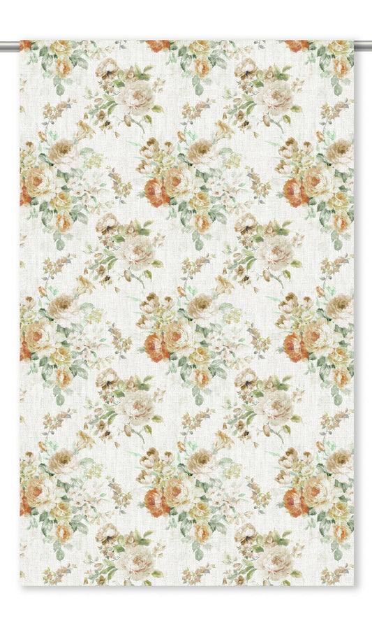 English Floral Home Decor Fabric By the Yard (Blush Orange/ Sage Green/ Parchment White) 