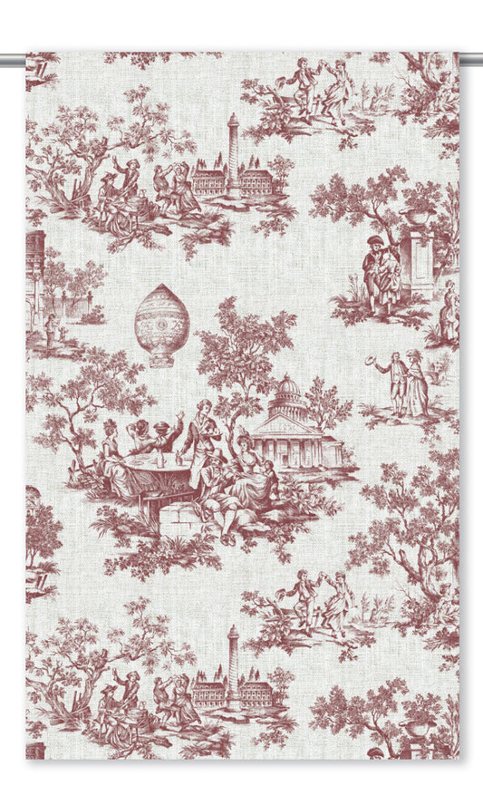 Toile de Jouy Window Curtains (Maroon Red/ White)