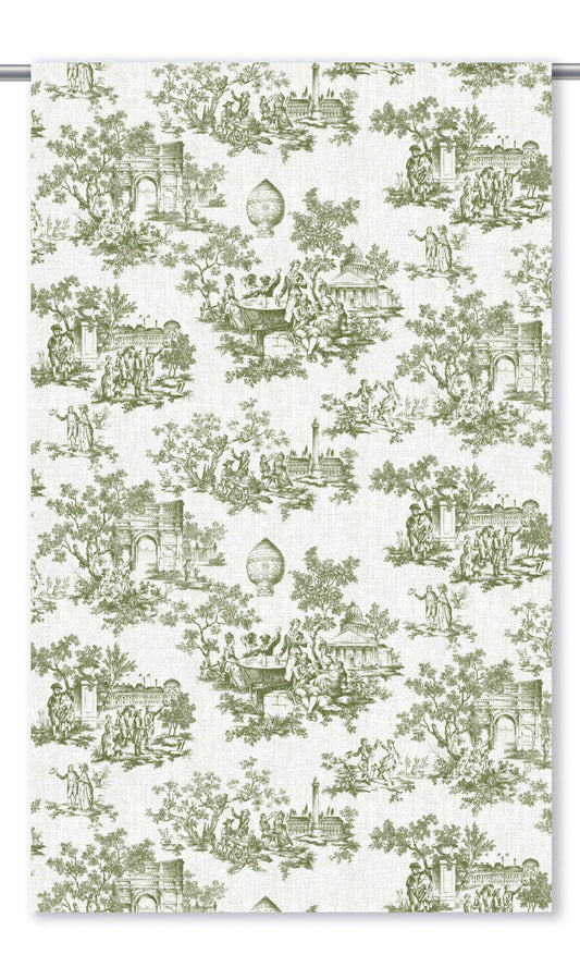 Toile de Jouy Home Decor Fabric By the Yard (Fern Green/ White)