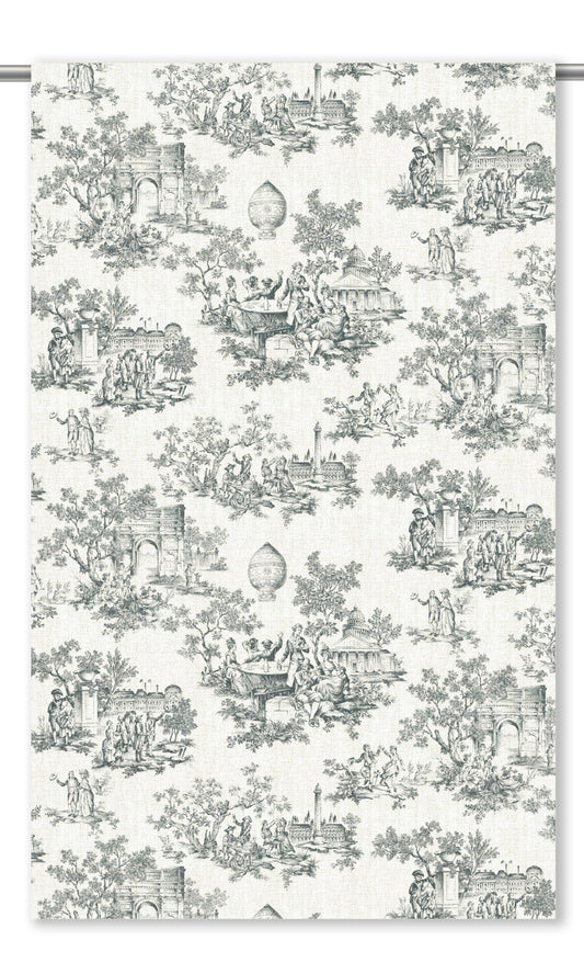 Toile de Jouy Home Decor Fabric By the Yard (Charcoal Gray/ White)
