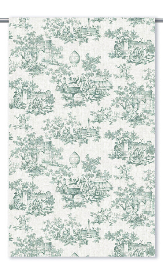 Toile de Jouy Home Decor Fabric By the Yard (Duck Egg Blue/ White)