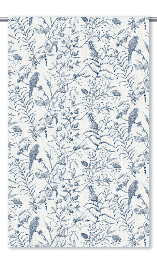 Botanical Toile Window Curtains (Navy Blue/ White)