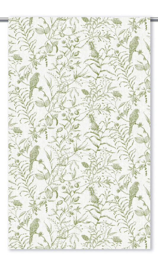 Botanical Toile Home Decor Fabric Sample (Fern Green/ White)