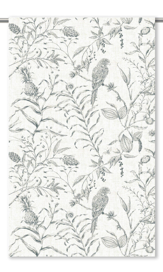 Botanical Toile Curtain Panels (Charcoal Gray/ White)