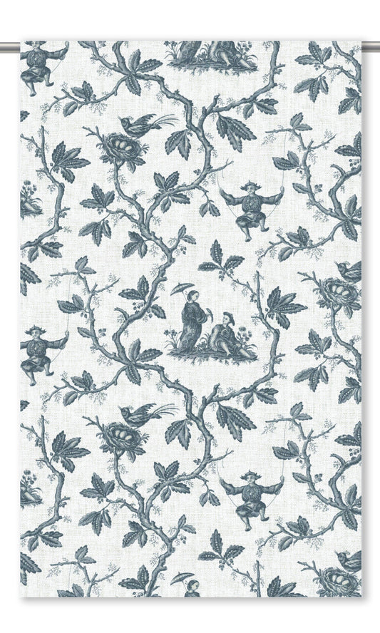Toile de Jouy Window Curtains (Slate Blue/ White)