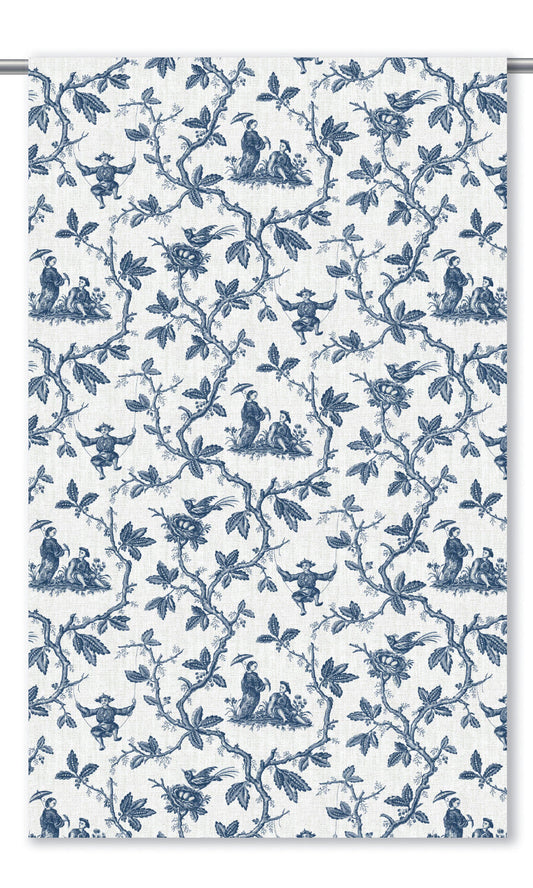 Toile de Jouy Home Decor Fabric By the Yard (Navy Blue/ White)