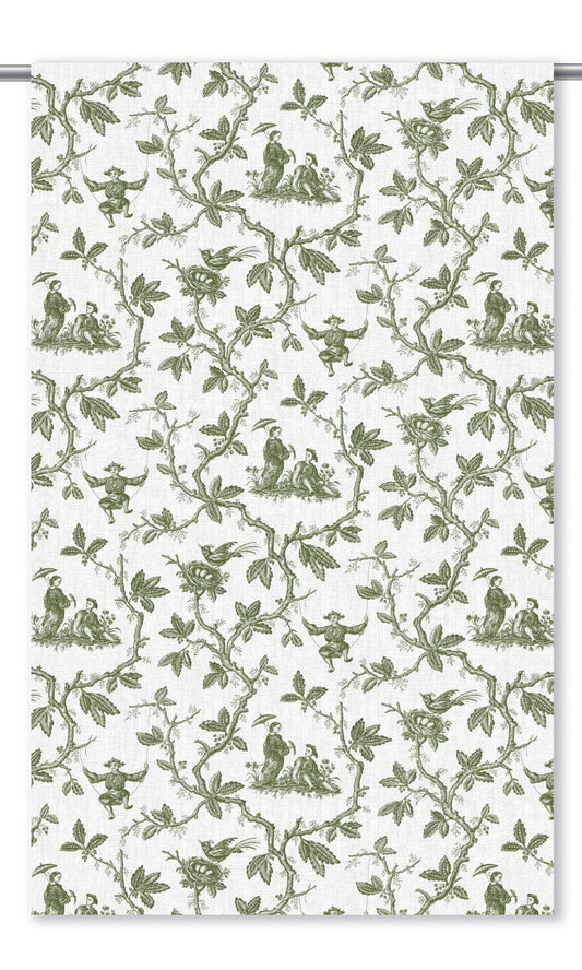 Toile de Jouy Home Decor Fabric By the Yard (Fern Green/ White)