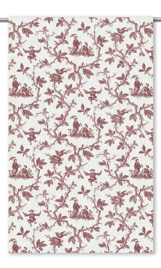 Toile de Jouy Window Curtains (Maroon Red/ White)