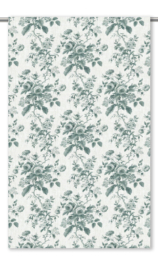 Floral Toile Window Curtains (Duck Egg Blue/ White)