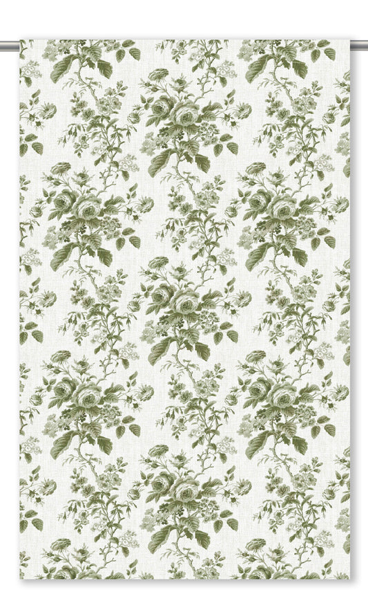 Floral Toile Drapery (Fern Green/ White)