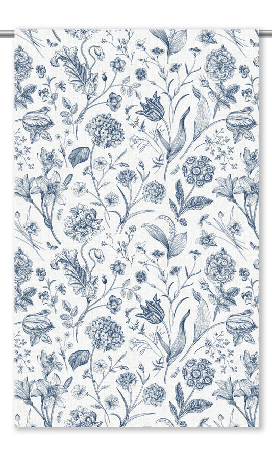 Floral Toile Home Decor Fabric By the Yard (Navy Blue/ White)