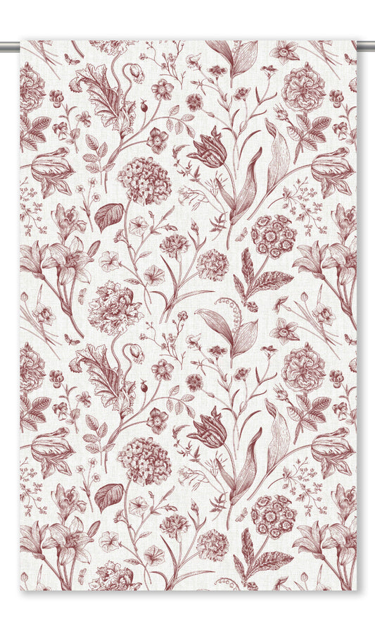 Floral Toile Home Decor Fabric By the Yard (Maroon Red/ White)