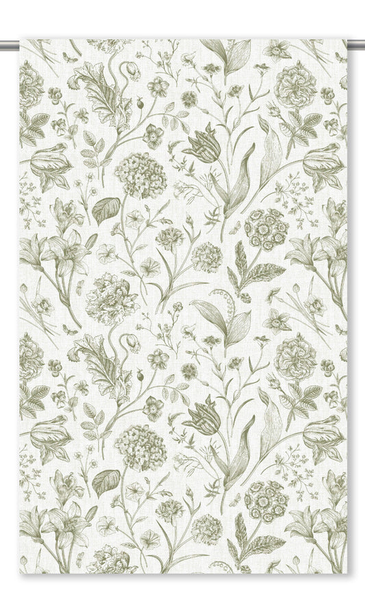Floral Toile Home Decor Fabric By the Yard (Fern Green/ White)