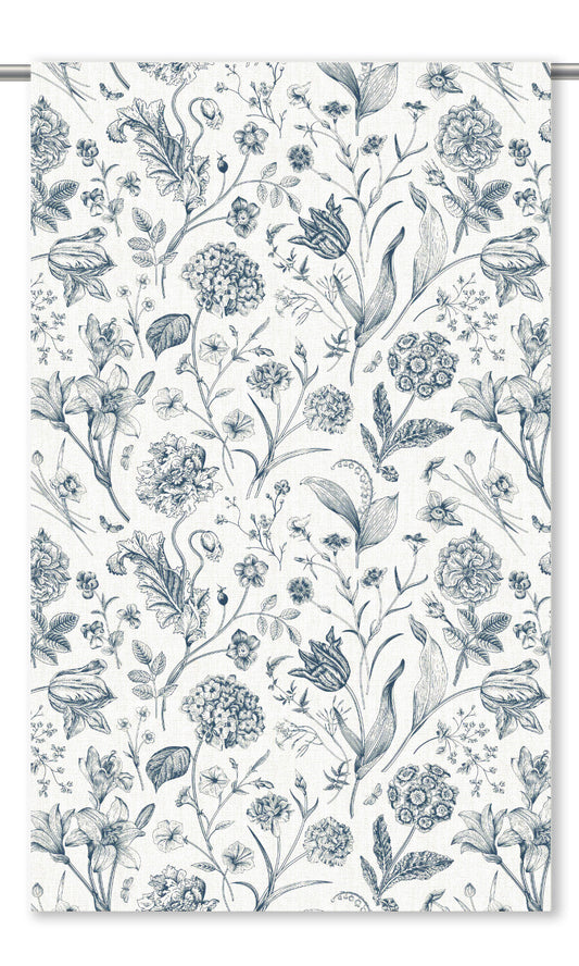 Floral Toile Curtain Panels (Slate Blue/ White)