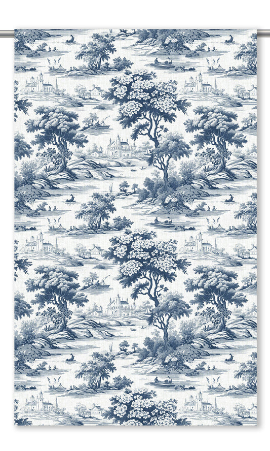 Toile de Jouy Home Decor Fabric By the Yard (Navy Blue/ White)