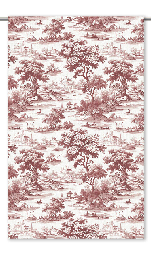 Toile de Jouy Curtain Panels (Maroon Red/ White)