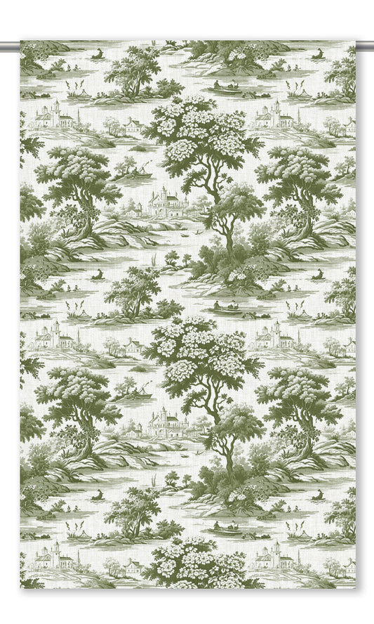 Toile de Jouy Home Decor Fabric Sample (Fern Green/ White)