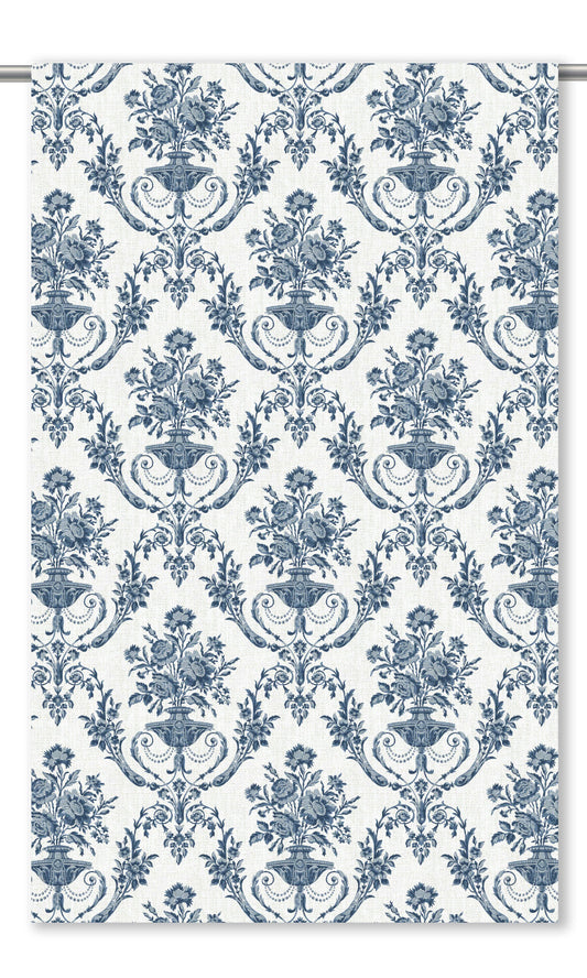 Toile Damask Window Curtains (Navy Blue/ White)