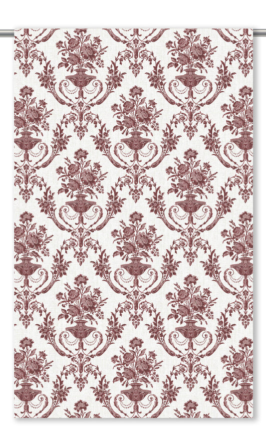 Toile Damask Window Curtains (Maroon Red/ White)