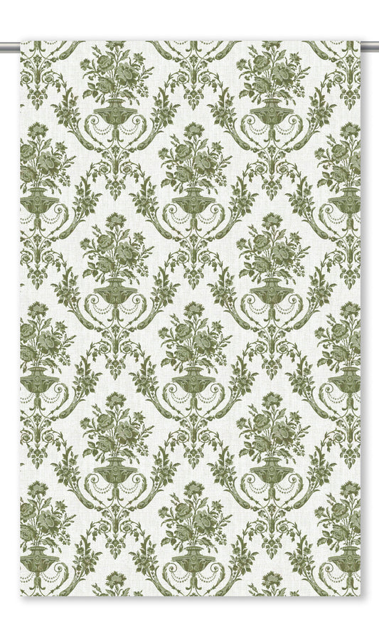 Toile Damask Home Decor Fabric By the Yard (Fern Green/ White)