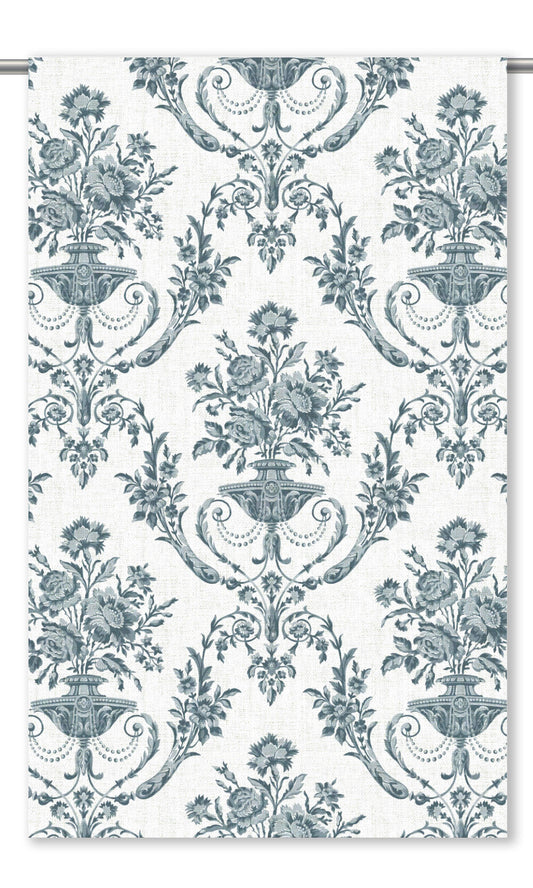 Toile Damask Home Decor Fabric By the Yard (Slate Blue/ White)