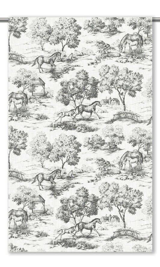 Toile de Jouy Roman Blinds (Charcoal Gray)