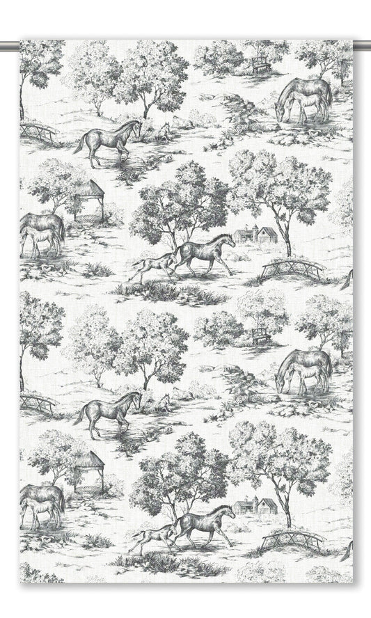 Toile de Jouy Roman Blinds (Charcoal Gray/ White)