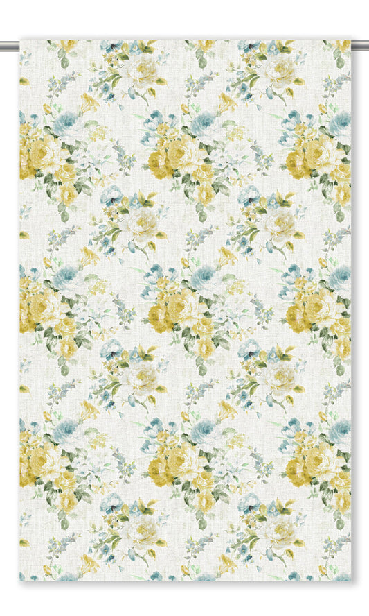 English Floral Home Decor Fabric By the Yard (Primrose Yellow/ French Blue/ Parchment White)