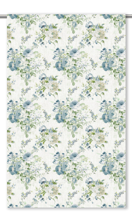 English Floral Home Decor Fabric By the Yard (French Blue/ Olive Green/ Parchment White)