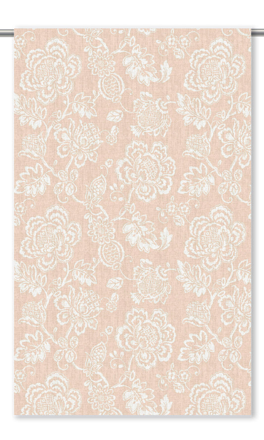 Jacobean Floral Home Decor Fabric By the Yard (Peach-Pink/ White)