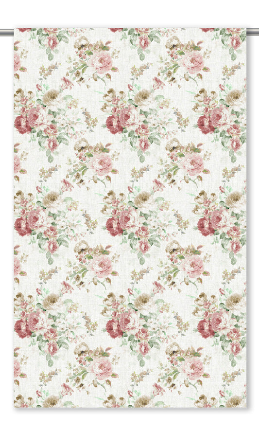 English Floral Home Decor Fabric By the Yard (Pale Crimson/ Blush Pink/ Soft Green)