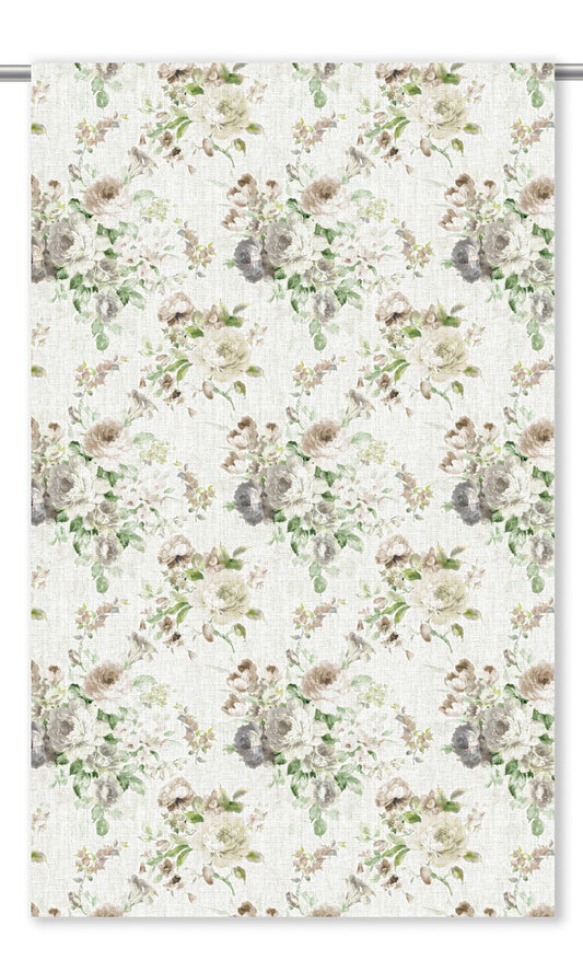 English Floral Home Decor Fabric By the Yard (Taupe/ Gray / Leaf Green/ Parchment White)