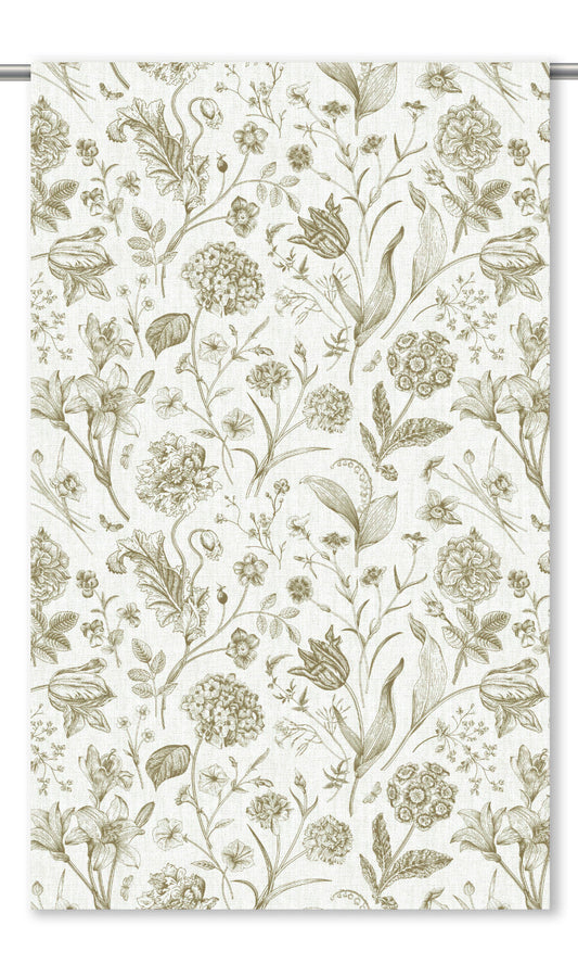 Floral Toile Drapes (Sepia Brown/ White)