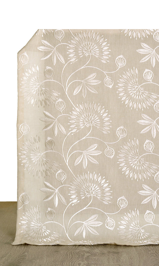 Floral Semi Sheer Home Décor Fabric By the Yard (Wheat Beige/ White)