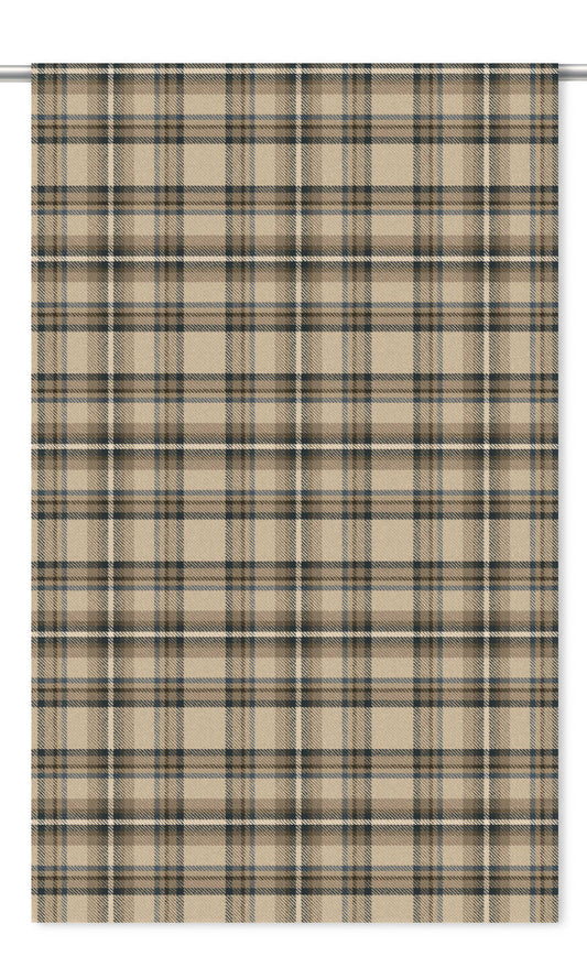 Tweed Plaid Velvet Window Curtains (Beige/ Charcoal Gray/ Brown)