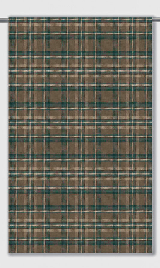 Tweed Plaid Velvet Curtain Panels (Coffee Brown/ Teal Green/ White)