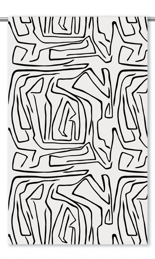 Modern Abstract Velvet Curtain Panels (Warm White/ Black)